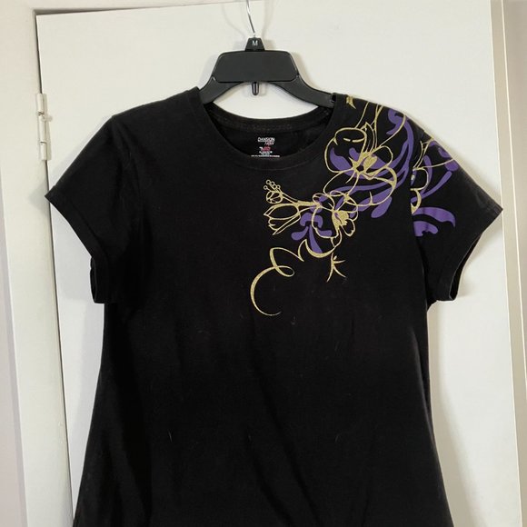 Black with Gold and Purple Abstract Accents Top Size XL (16/18) - Picture 2 of 4